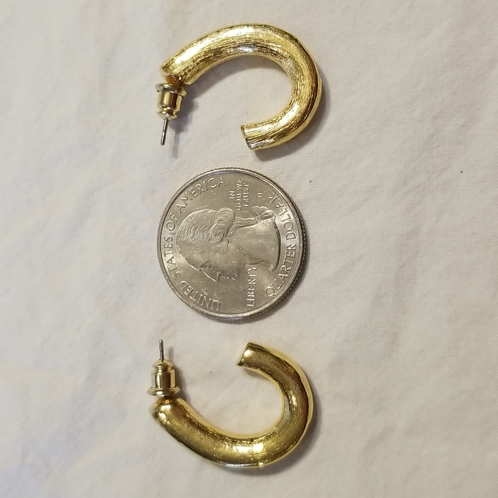 Vintage Teal & Gold Half Hoop Earrings - Picture 3 of 9